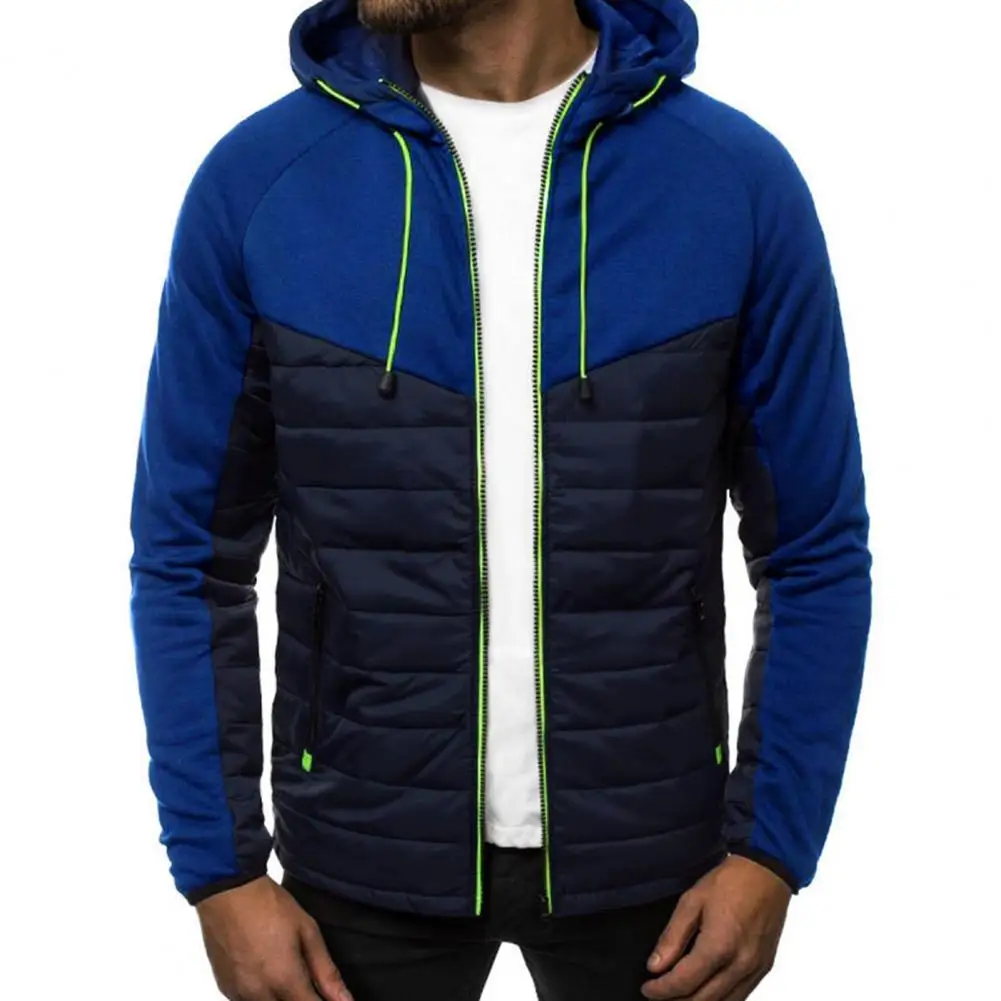 Abrigo con capucha para hombre, sudadera de algodón rellena de retazos, Color de contraste, para fiesta, Otoño e Invierno