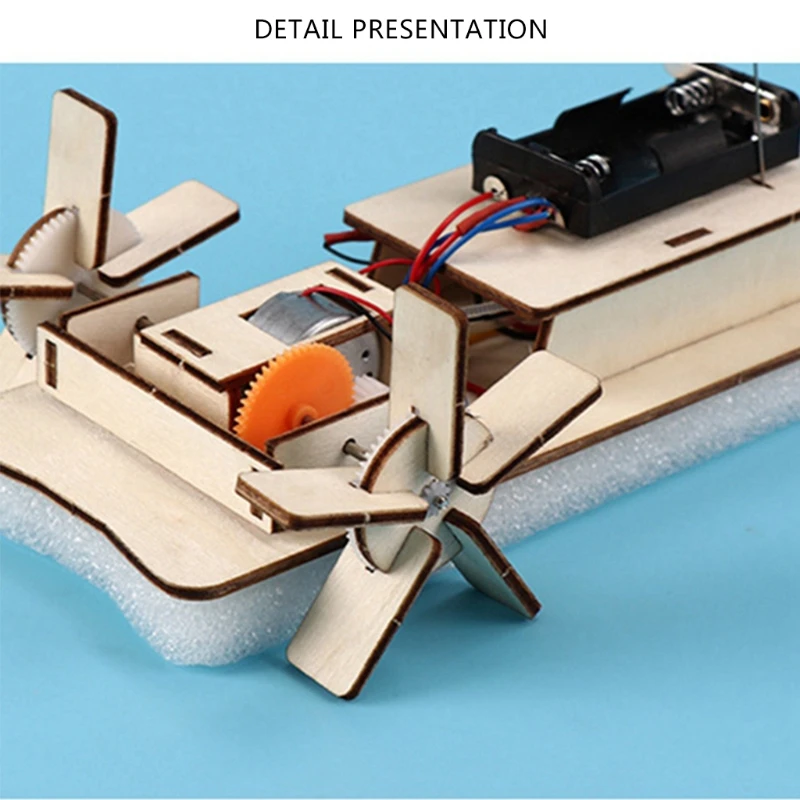 Wireless Wooden Boat Model Scientific Learning Tool Novelty Vehicle Remote Control Boat DIY Self-Made