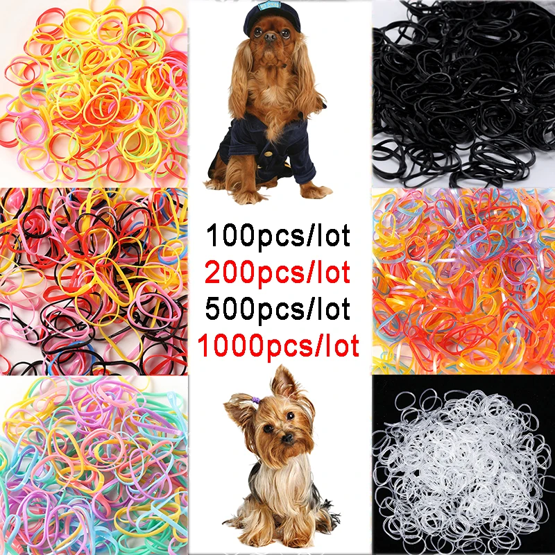 1000/500 Uds. Anillo colorido bandas de goma pelo de perro para mascotas lazos elásticos accesorios de aseo para suministros para perros pequeños