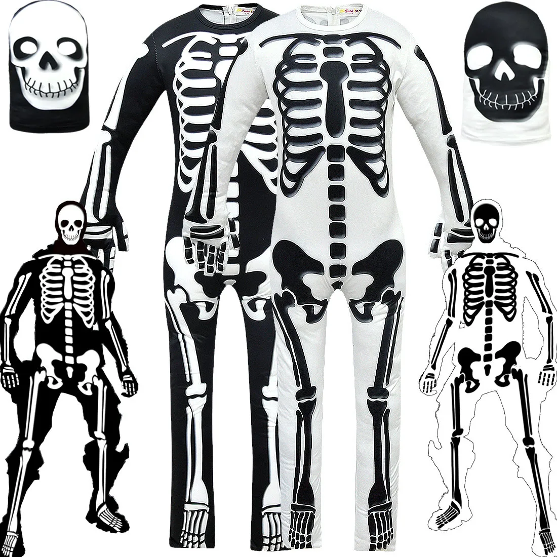 

Kids Halloween Costume Skull Skeleton Carnival Party Jumpsuit Demon Ghost Cosplay Costumes Flashing Mask Children Kids Role Play