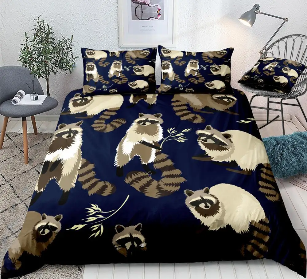 Raccon Bedding Set Cartoon Duvet Cover Set Kids Animal Bed Linen Cartoon Animal Beds Set Bear Home Textile Microfiber Bedclothes