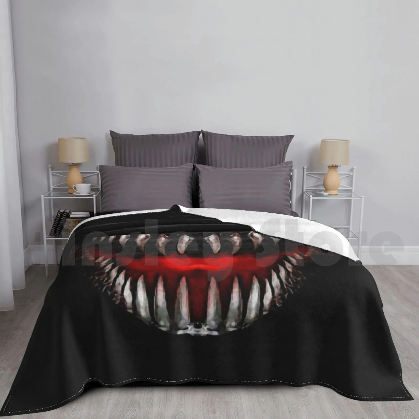 Scary Sharp Fangs Mouth Blanket Fashion Custom Scary Scary Spooky Teeth Fangs Sharp Open Mouth Jaw Red