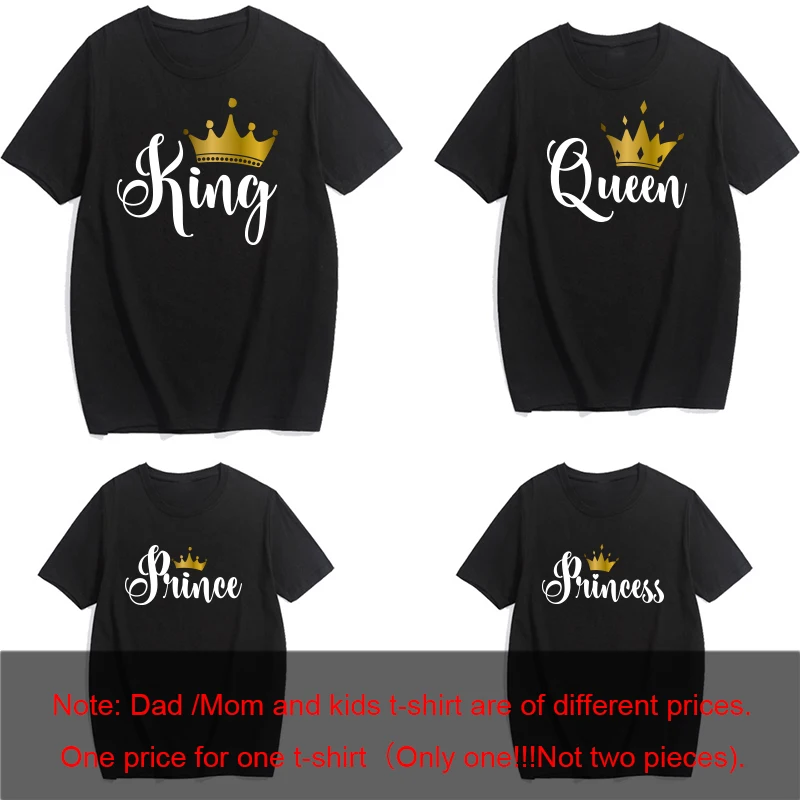 Fashion King Queen Prince Princess Gold Crown print Tshirt Family Matching Clothes Casual Father Son Mother and Daughter T Shirt