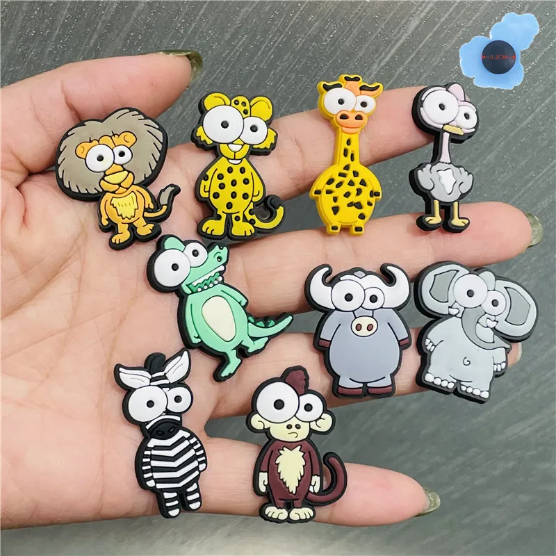 1Pcs Novelty Cartoon Shoe Charms Accessories Big Eyes Animal Zebra Elephant Lion Hotodile Shoes Buckle Decoration For Kids Gift