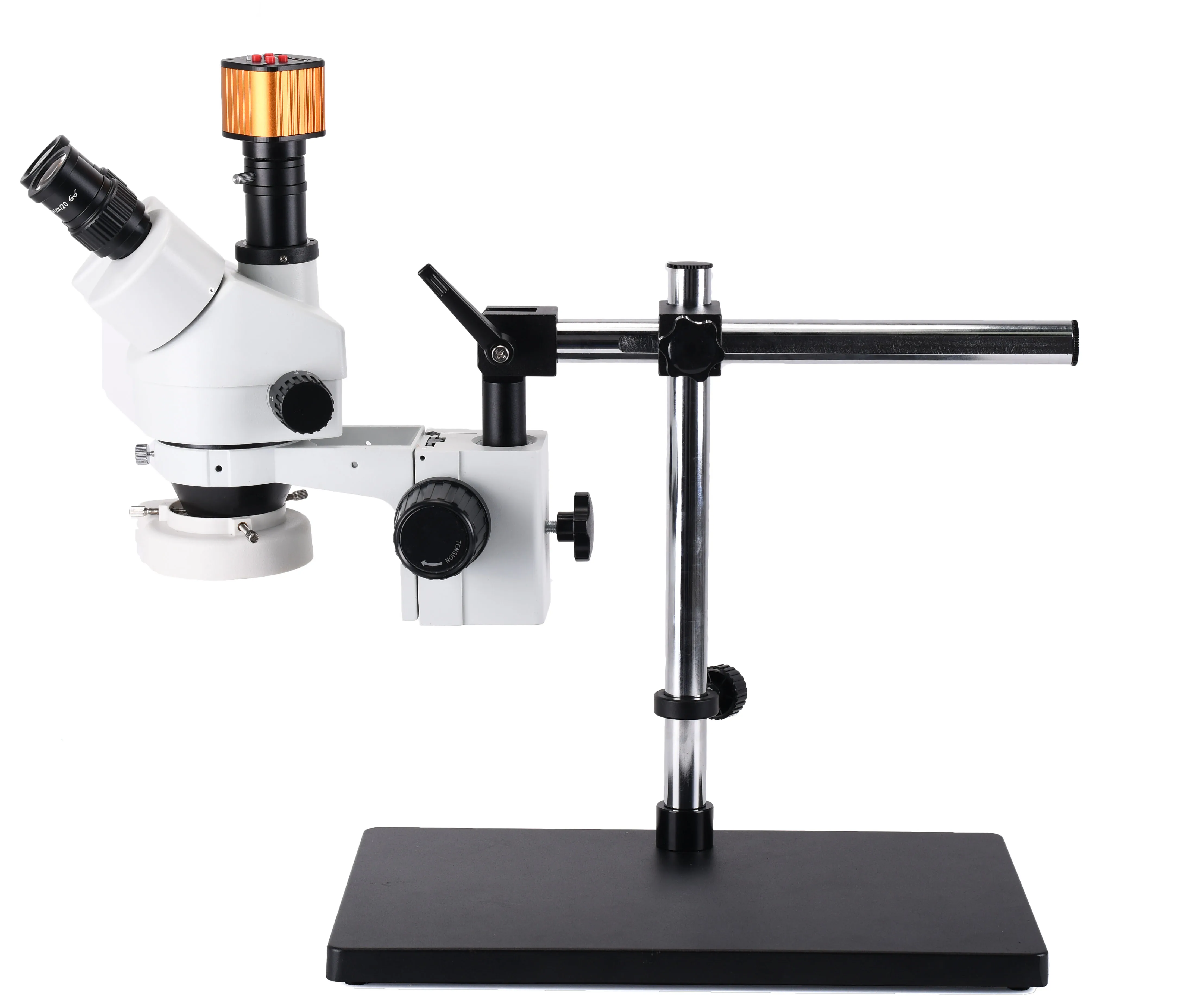 Simul-focal Continuous Zoom 7~45X Trinocular Stereo Microscope+HDMI/USB 16MP Microscope Camera+56 LED Light+Universal Bracket