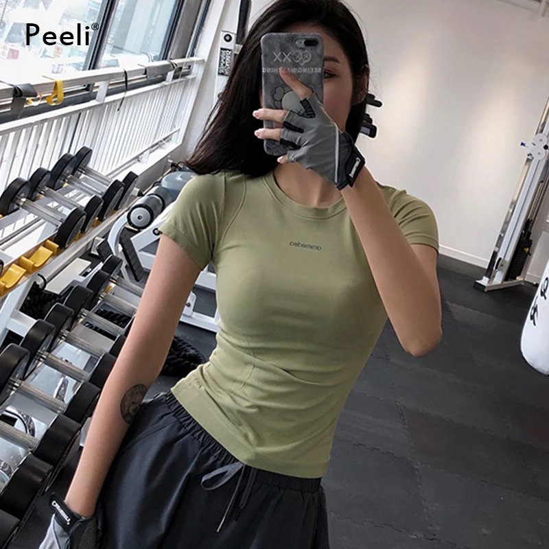 Camicie da corsa a maniche corte Peeli palestra Yoga traspirante Top 2022 magliette maglia sportiva canotta da donna Fitness abbigliamento sportivo