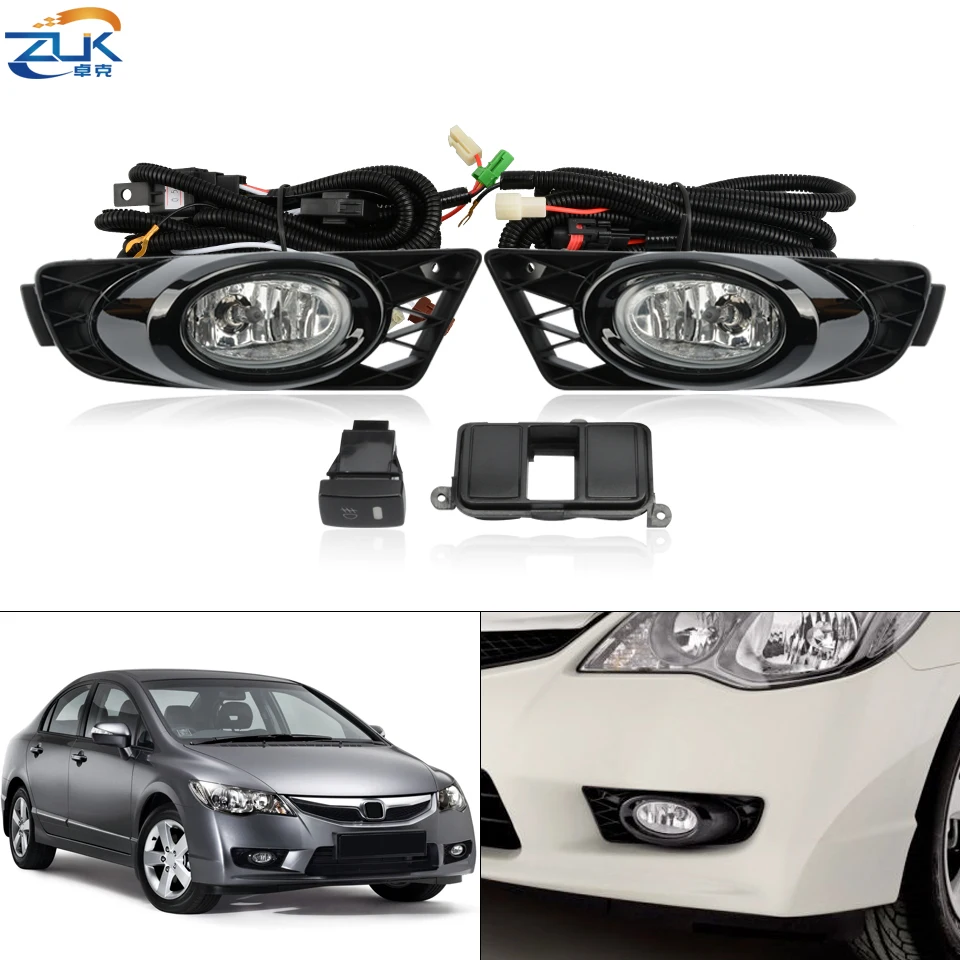 ZUK For CIVIC FD 2009-2011 Front Bumper Fog Lamp Fog Light Additional Set Foglight Upgrade Kit With Swith and Wire Harness