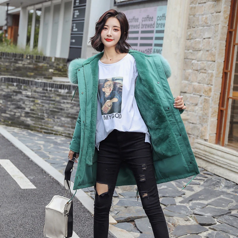 Long Coat Women 2019 Winter Warm Velvet Thicken Faux Fur Coats Parka Female Big Fur Collar Hooded Jacket Big Pocket Outerwear