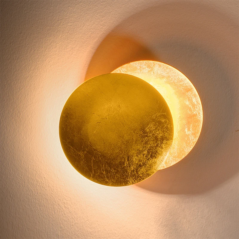 Creative Moon Eclipse Aisle Wall Light Corridor Bedside Lamp Living Room Round Gold Copper LED Sconce