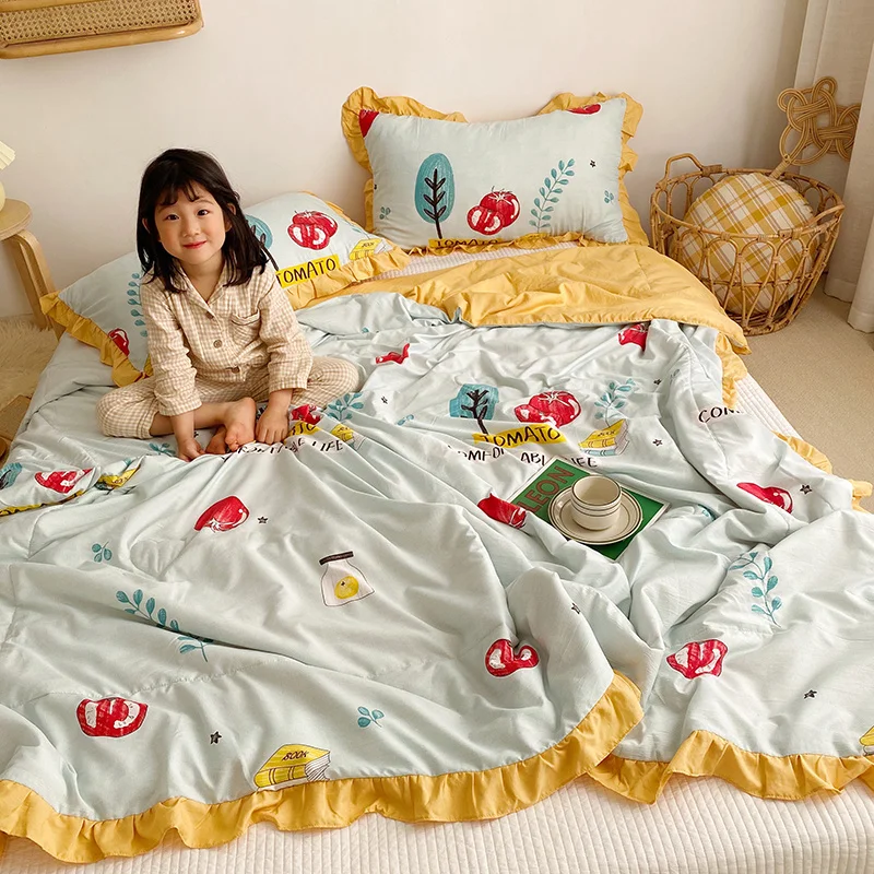 Cartoon Style Quilt 4PCS Set 3 Sizes Choose Queen King Size Quilts Lovily Childen Blankets Keep Warm Blanket Summer Thin Blanket