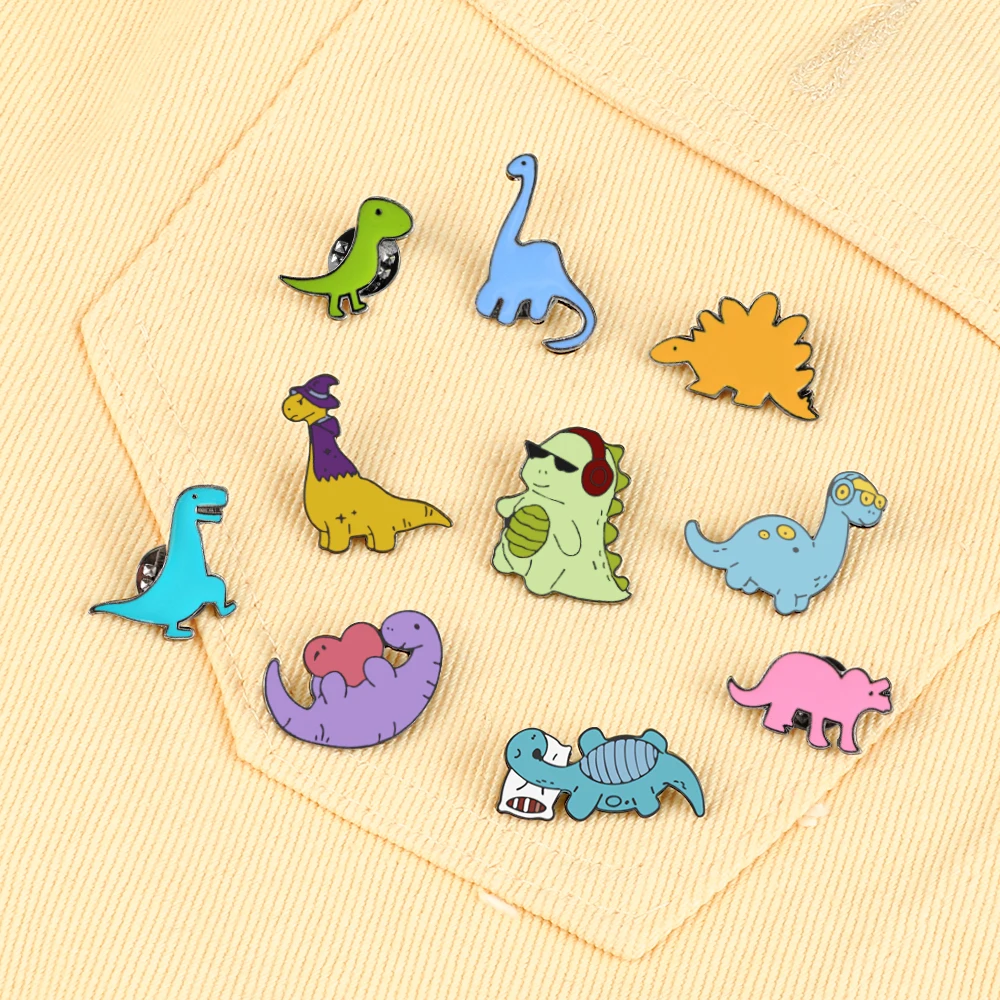 10 Style Cute Dinosaurs Enamel Pins Creative Animal Brooches Kids Backpack Decoration Jewelry Women Coat Lapel Pin Badges Gift