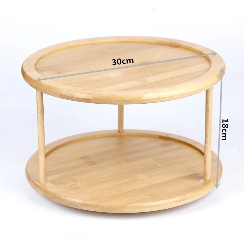 2 Layers 30cm Round Bamboo Turntable Tray 18cm Height Home Kitchen Rotating Storage Plate Bathroom Organization