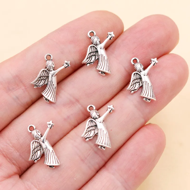 50pcs Little Angel Pendants, Mini Angel Charms, Magic Fairy Charms, 17 * 13mm Elf Charms, Silver Plated A2172