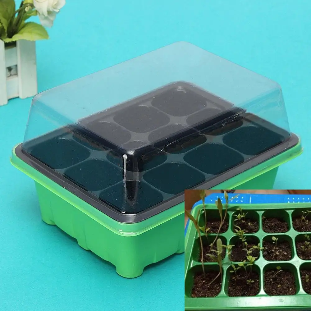 12Hole Plastic Nursery Flower Pot Plant Seeds Grow Flower Planter Box Propagation Case Seedling Starter Tray With Lids Gardening