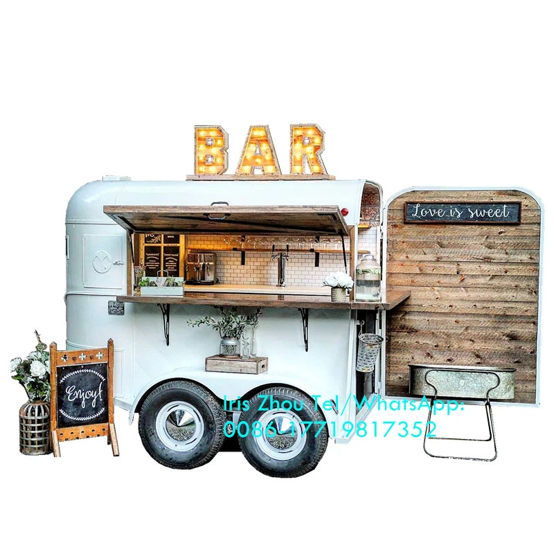 Vintage Kitchen Food Truck Travel Trailer Horse Box Mobile Wine Bar For Sale