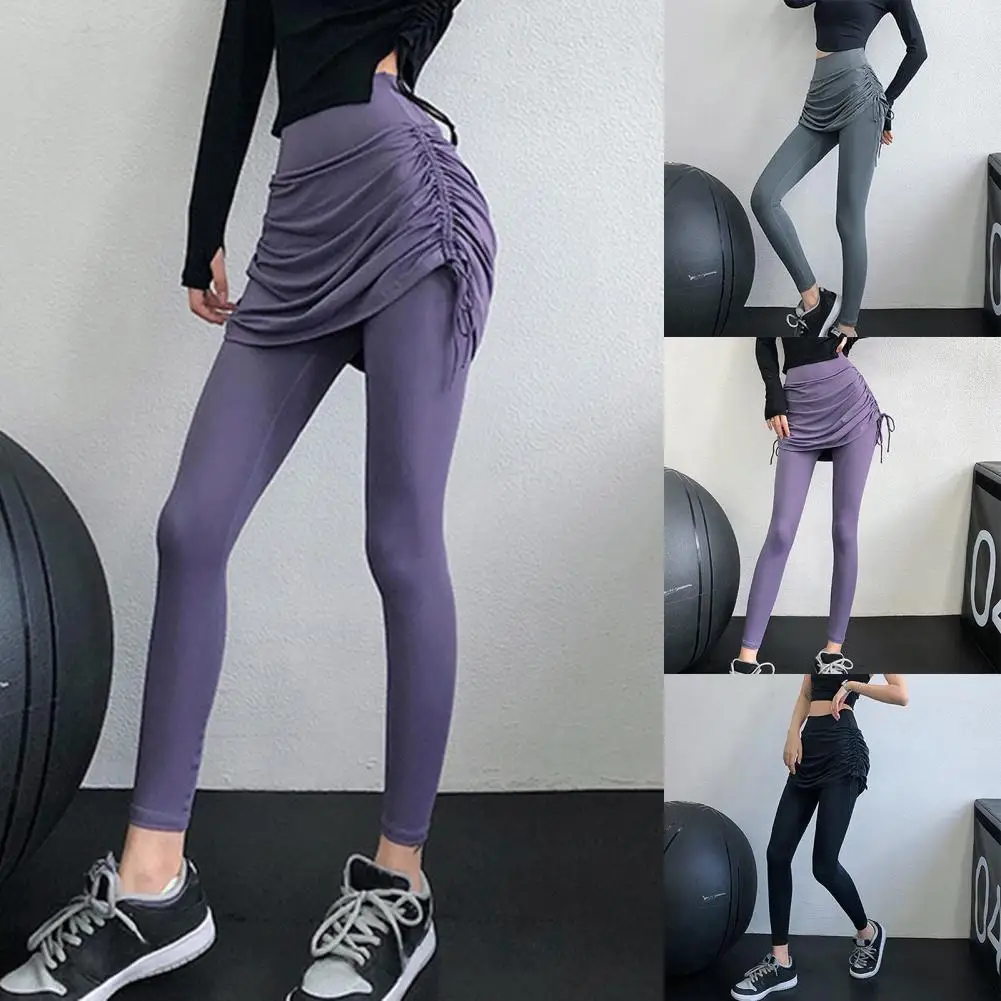 Fitness Pants   Fake Two Pieces Pants Skirt  Yoga Legging Durable Fitness Tights