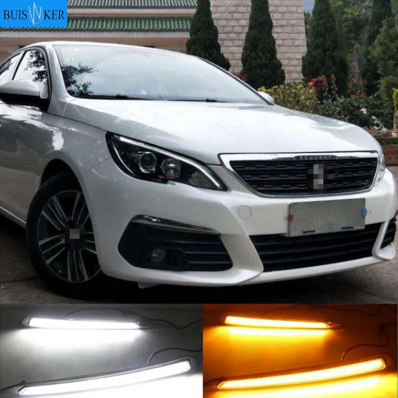 

2pcs For Peugeot 308 2016 2017 LED DRL Daytime Running Lights Daylight yellow turn signa fog lamp car-Styling light