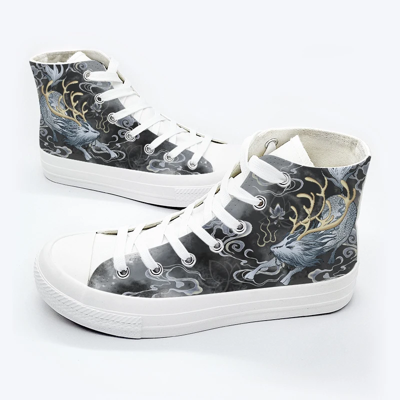 Amy and Michael Original Design Customized Kirin Hand Painted Shoes for Women Unisex Students Fashion High Top Canvas Sneakers