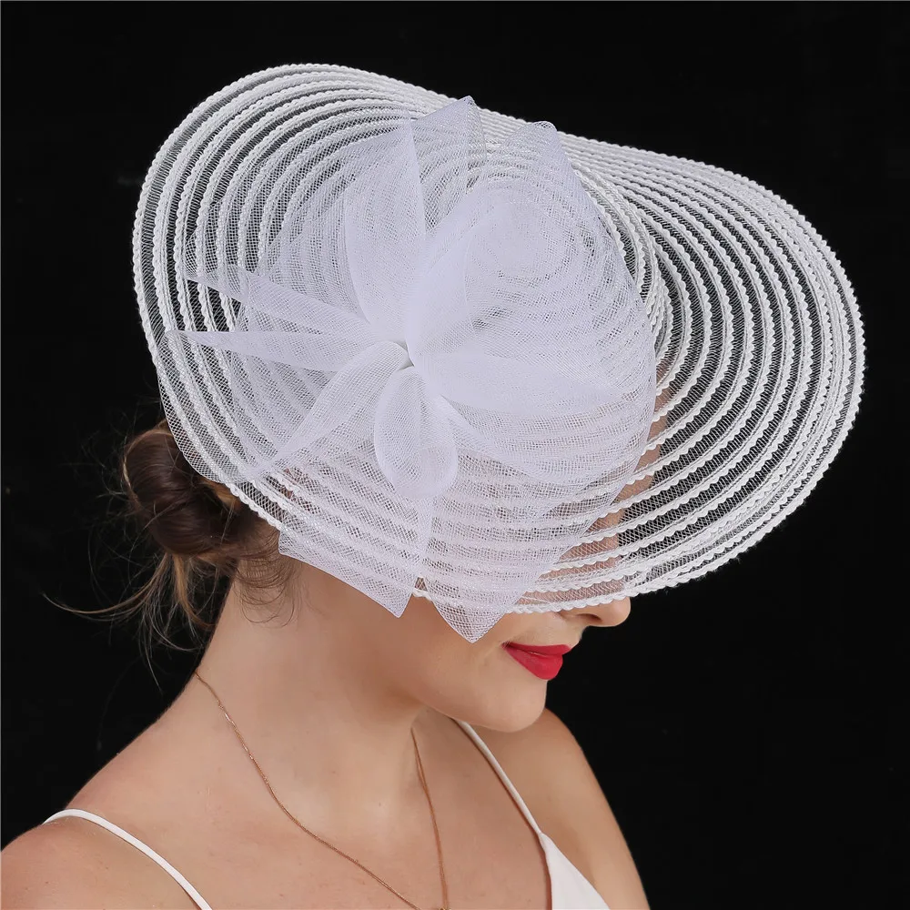 Bride Wedding Big Chapeau Cap Ladies Women Hat Fasciantor Hair Clip Accessories Kenducky Party Tea Mesh Flower Headwear Event