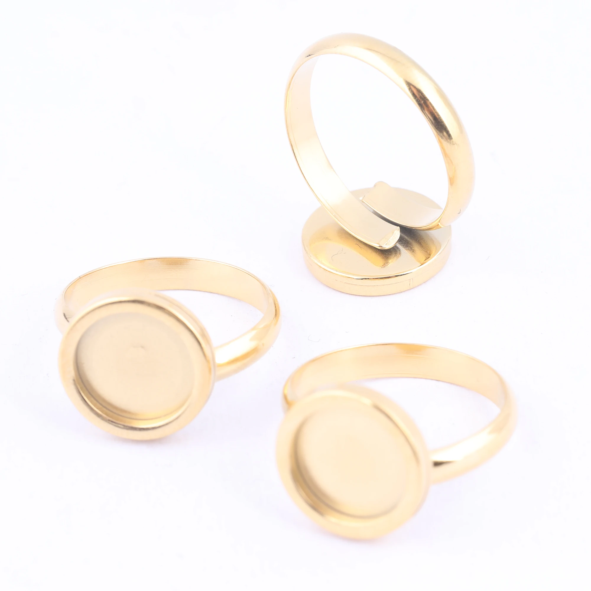 Base de anillo de cabujón ajustable de acero inoxidable, bandejas de bisel Diy para suministros de fabricación de joyas, chapado en oro, 10mm, 5 piezas