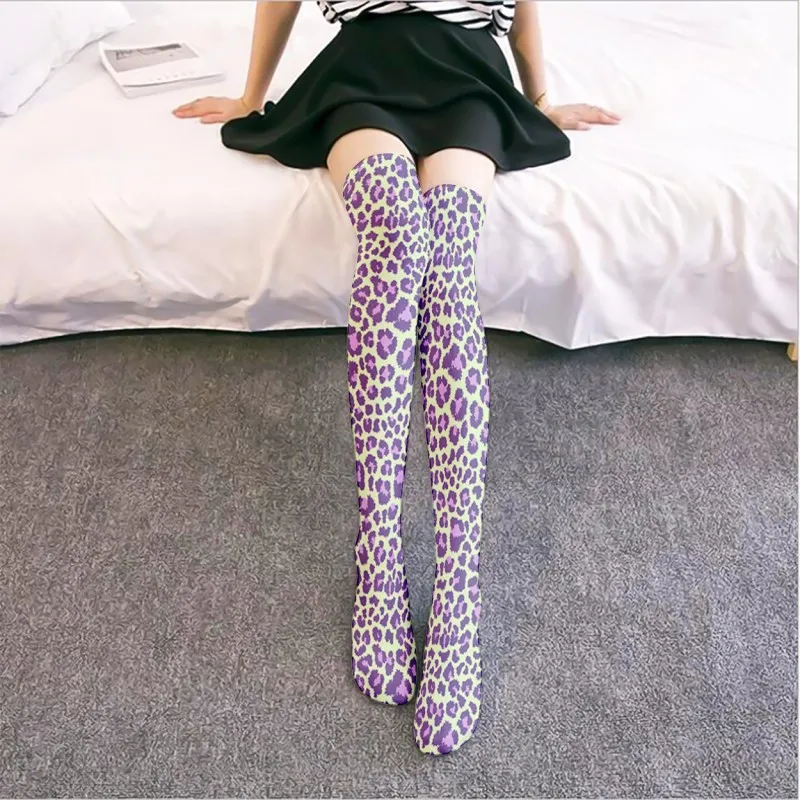 3D Pink Leopard Sexy Women Long Socks Fashion Compression Thin Over The Knee Girls Socks Soft Nylon Thigh High Sokken For Female