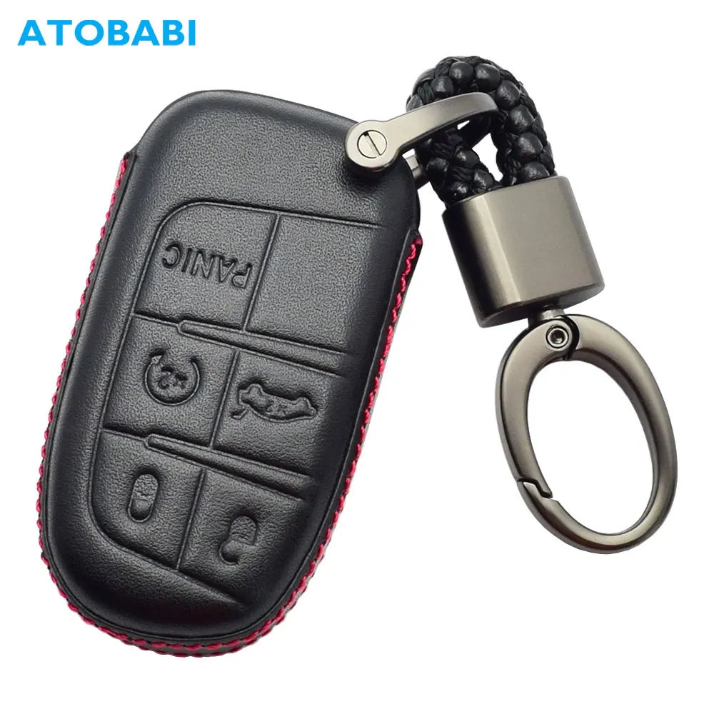 Capa de carro remoto chave para Dodge, carregador, Challenger, SRT, dardo, Durango, jipe, Grand Cherokee, bússola, Chrysler 200, 300, couro 4D
