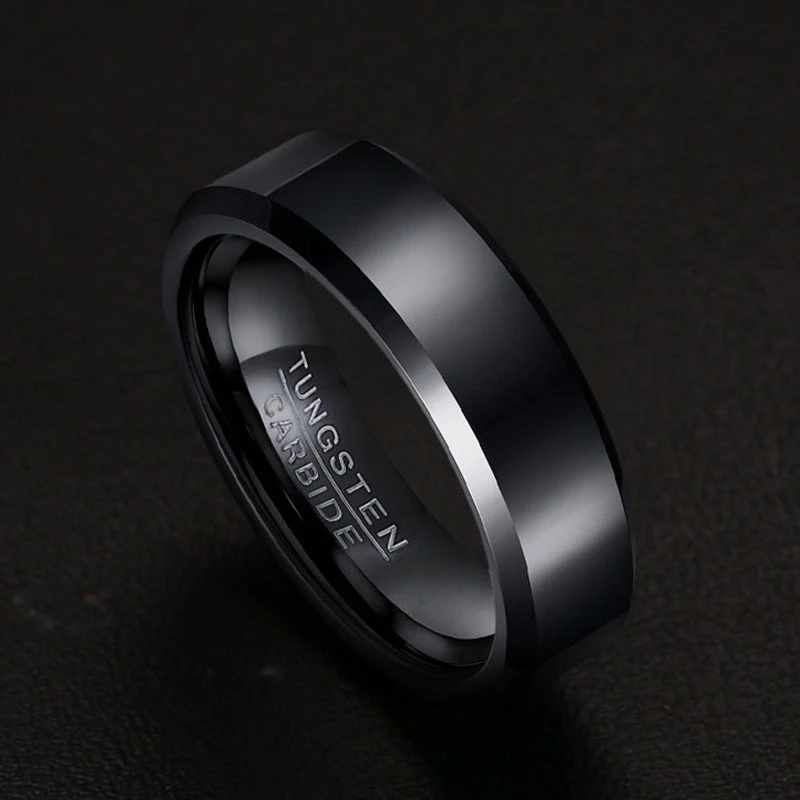 Vnox Black Tungsten Carbide Men\'s Ring Wedding Engagement Ring for Man Jewelry 6mm Wide Anillos