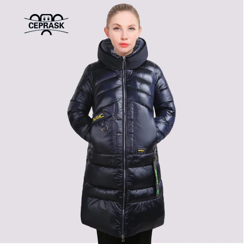 CEPRASK 2023 Fashion Winter Women Parkas Long Warm Windproof Quilted Coat Thick Cotton Winter Down Jacket Hooded Femme Outwear