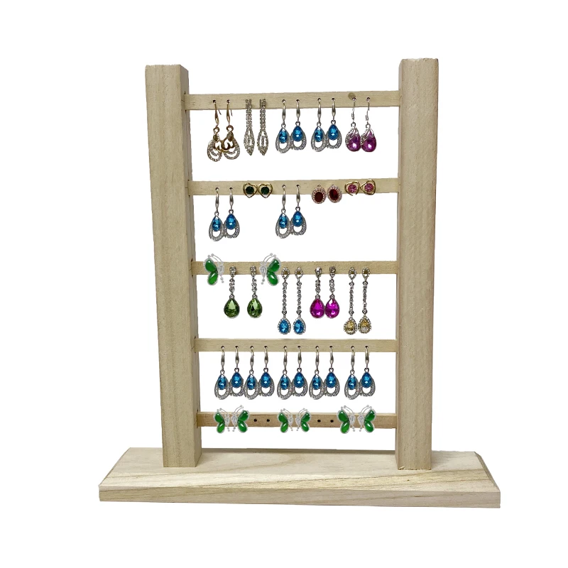 

1 Piece Creativity 25 Pairs Wooden Jewelry Display Rack Stand 5 Layers Earring Holder Ear Studs Pendant Storage Organizer