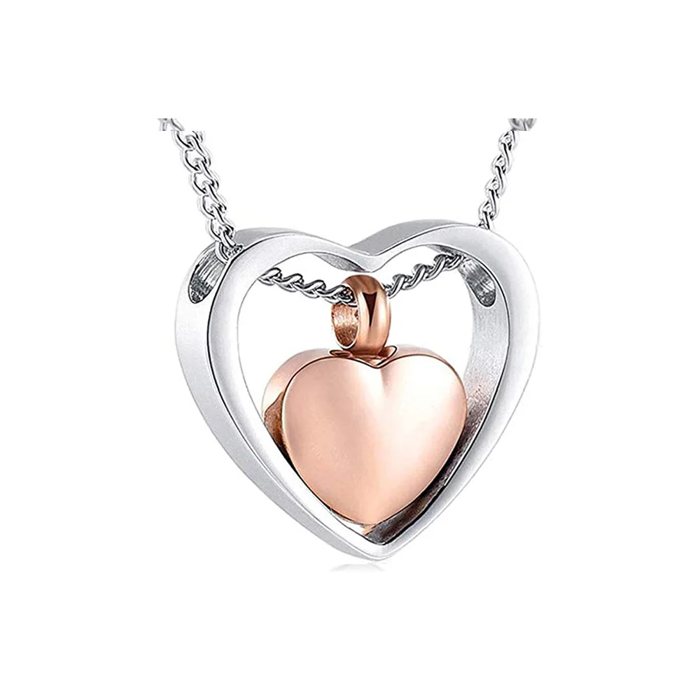 Cremation jewelry double heart ashes necklace 4 colors ashes pendant keepsake waterproof ashes holder jewelry-custom engraving