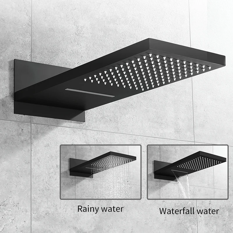 Shower Faucets Matte Black Wall Mount Bathroom Faucet Set Rainfall Square Big Shower Head Handheld Valve Bath Mixer Tap 877845