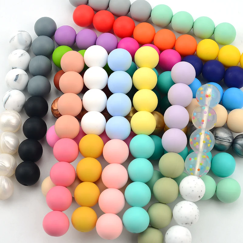 500pcs Silicone Beads Food Grade Round 9mm 12mm 15mm 19mm 22mm Baby Teething Toys DIY Baby Pendant Necklace Silicone Teeth