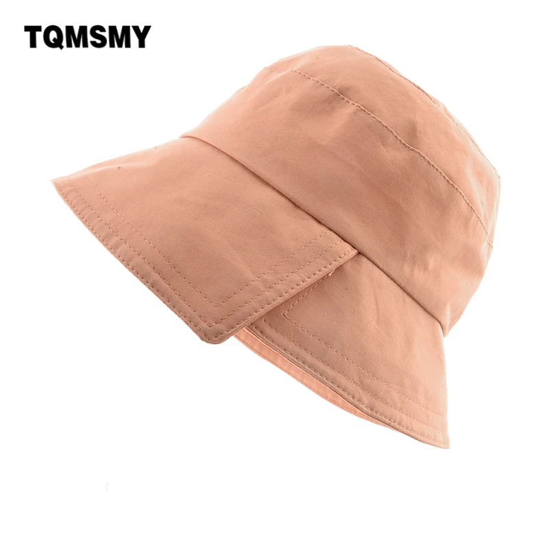 TQMSMY Outdoor Sunhats Solid Color Cotton Soft Bucket Cap Women Summer Beach Wide Brim Sunbonnet Female Casual Travel Hat TME172