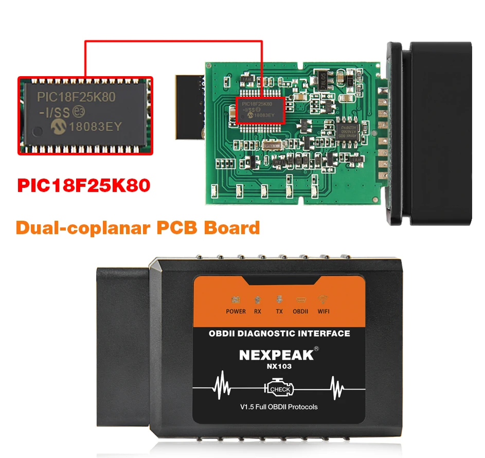 ELM 327 V1.5 WIFI OBD2 PIC18F25K80 Chip Code Reader Elm327 OBD2 Auto Scanner V1.5 for Android/IOS Car Diagnostic Tools