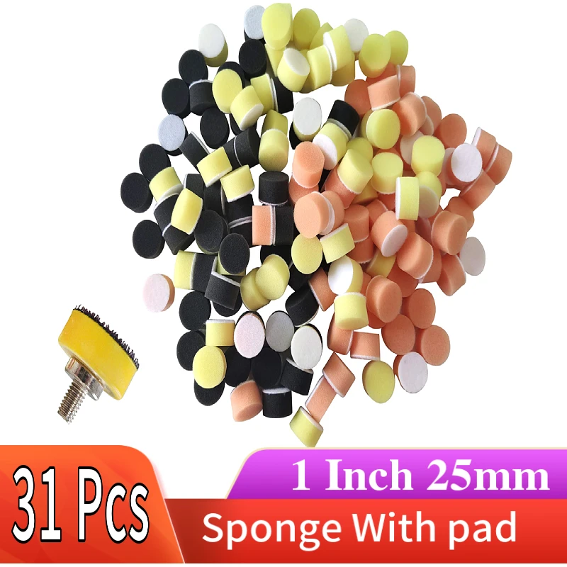 30 Pcs 1 Inch Buff Polishing Pad Kit Wax Glaze Tools With M6 Backer Plate Hook Loop Sanding Pad 25mm For Paint Care Car Beauty