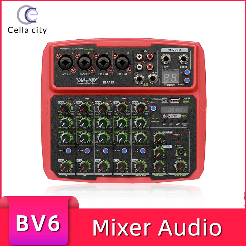 Scheda audio Bluetooth della città della CELLA Mixer a 6 canali Home Stage USB piccolo Mixer strumento microfono auricolare a disco U disponibile