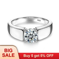 Fine Jewelry Original 925 Solid Sterling Silver Ring Solitaire 6mm 1Ct CZ Diamant Wedding Rings for Women and Men
