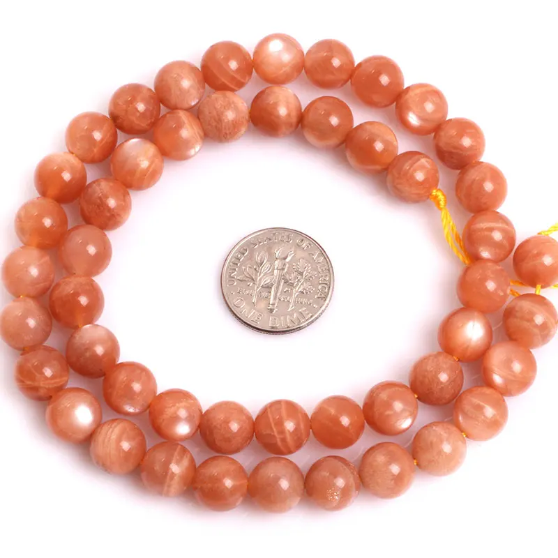 Natural Stone AAA Grade Orange Sunstone Gems Round Loose Beads For Jewelry Making Strand 15\