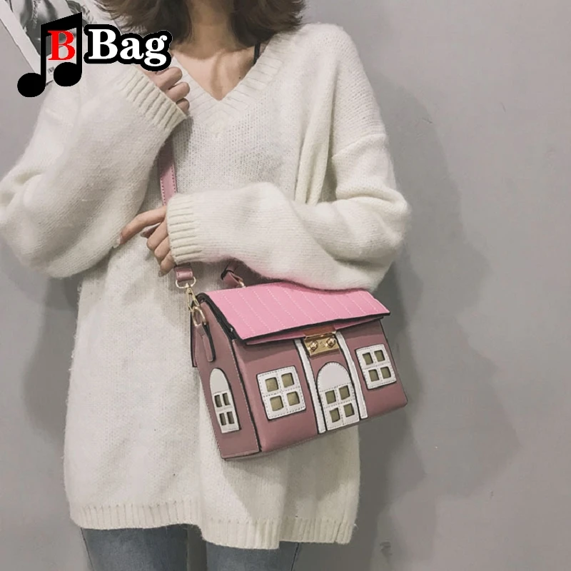 Women girls 3D Cartoon lovely house Handbag Fashion Shoulder Bag Personality Purse Female messenger bag Totes