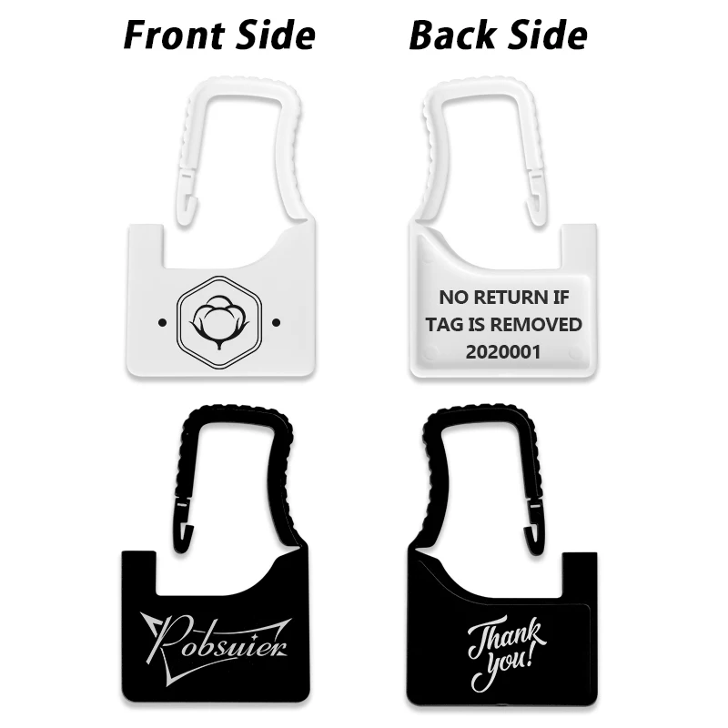 100 pieces Custom Security Tag Personalized Plastic Garment Brand Logo White Hang Label Tags for Clothing Shoes Bag Logistics