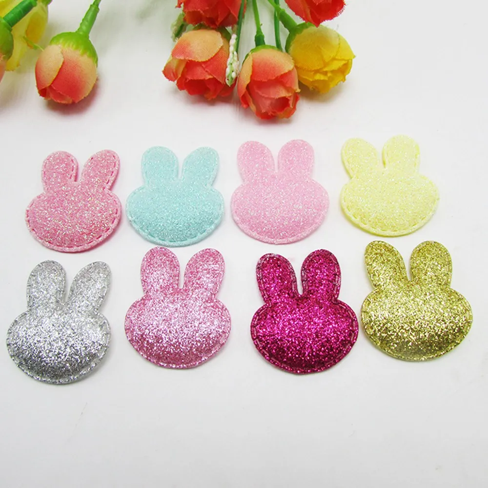 

200PCS/Lot Glitter Rabbit Easter Bunny Padded Applique Crafts bunny for Headwear Hair clip Garment Accessoires