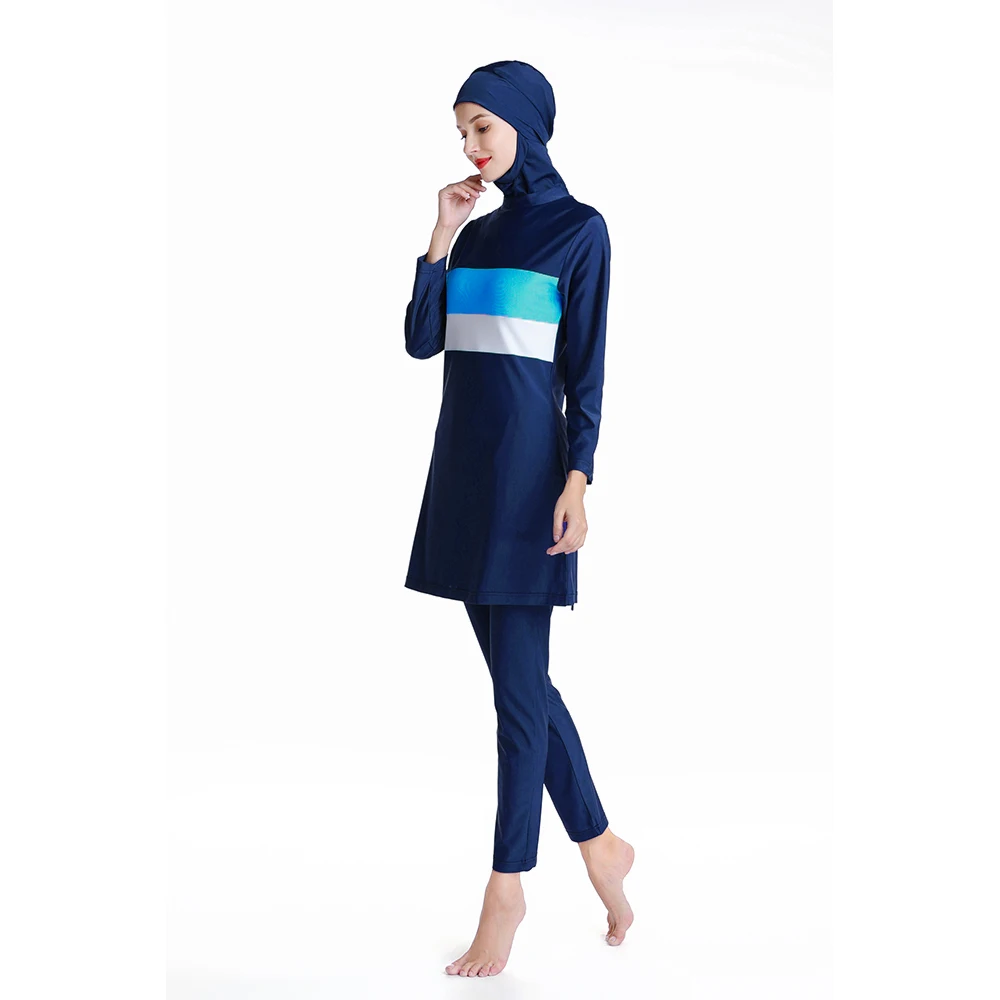 플러스 사이즈 무슬림 수영복 여성용 단정한 패치워크 풀커버 긴팔 수영복 이슬람 히잡 이슬람 부르키니 수영복