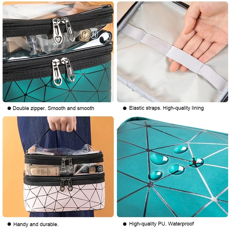 Bolsa de maquiagem transparente multifunções para mulheres, alta capacidade, sacolas cosméticas, bolsa de viagem, estojo de maquiagem impermeável,