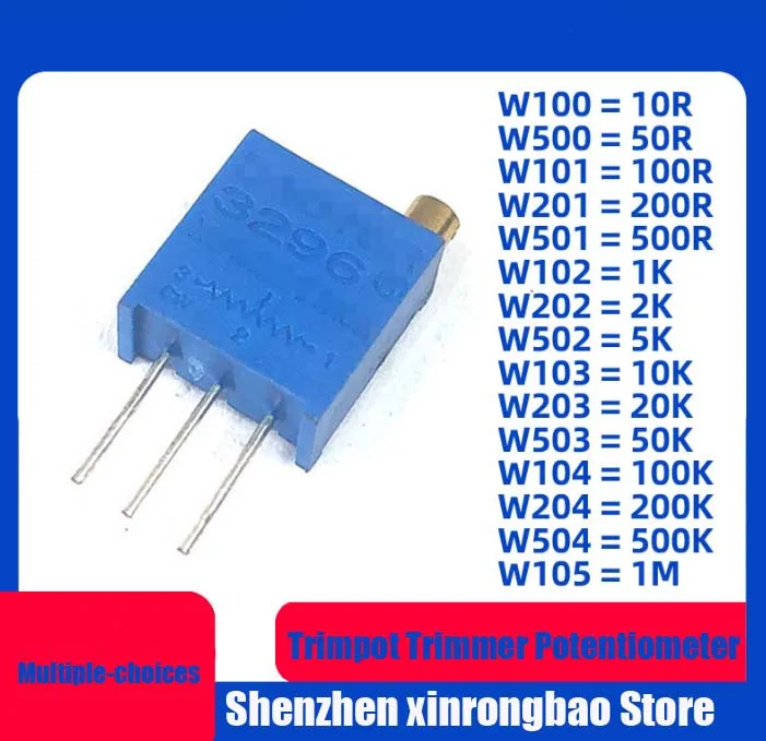 10szt 3296W 3296 50 100 200 500 ohm 1K 2K 5K 10K 20K 50K 100K 200K 500K 1M ohm 103 100R 200R 500R Potencjometr trymera Trimpot