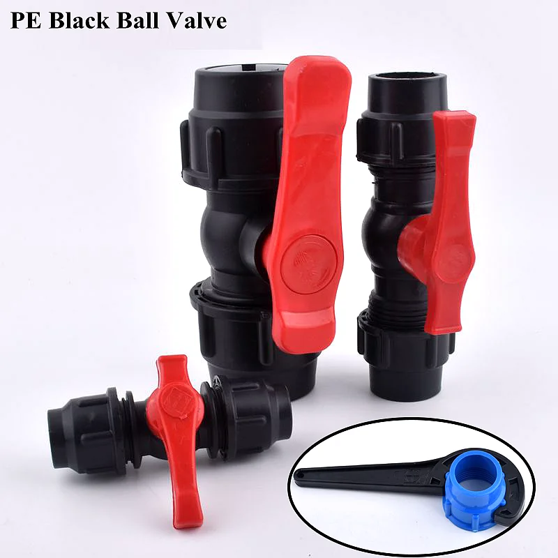 1pc 20~50mm PE Pipe Ball Valve Garden Watering Irrigation System Direct Quick Connector Agricultural Tube Joint Control Valve