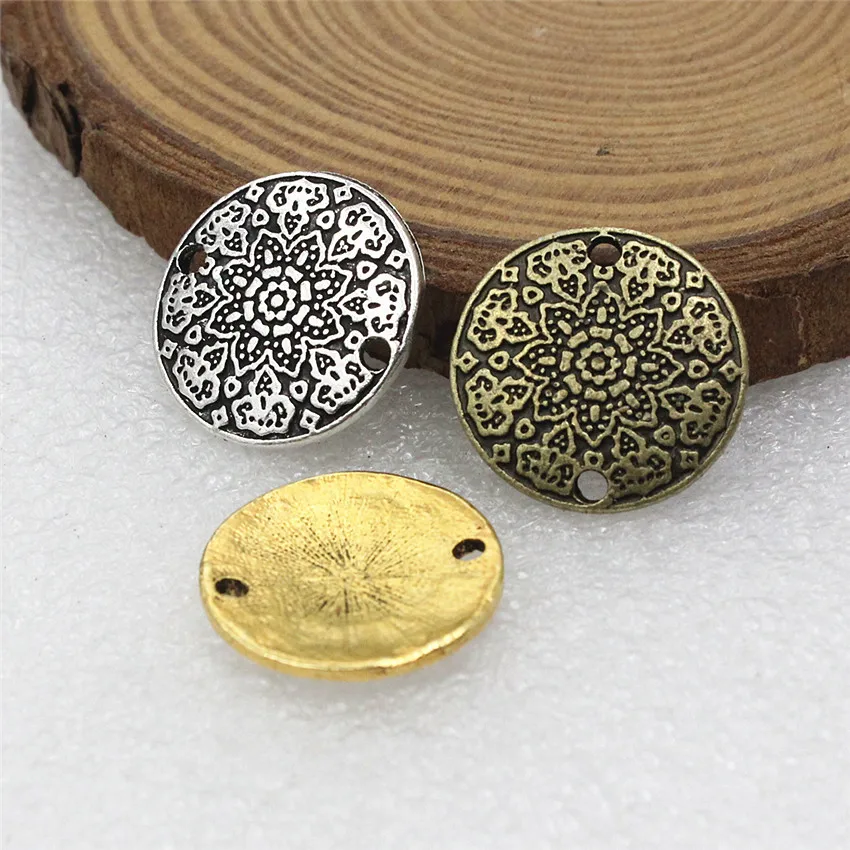 20pcs Fashion Flat Round with Carving Flowers Connector Beads For Bracelet DIY Jewelry Making Accessories 19mm K01831