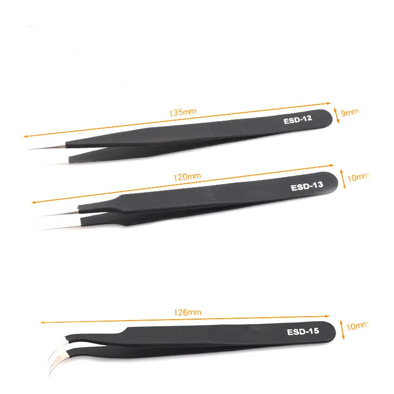 Anti-static Electronics Precision Tweezers Set for Mobile Phone Industrial Repair Watch Curved Straight Tweezers Repair Tools