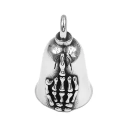 Wholesale Skull Hand Middle Finger Bell Pendant Stainless Steel Skull Biker Gift SWP0602 (Has steel ball, no bell ring)