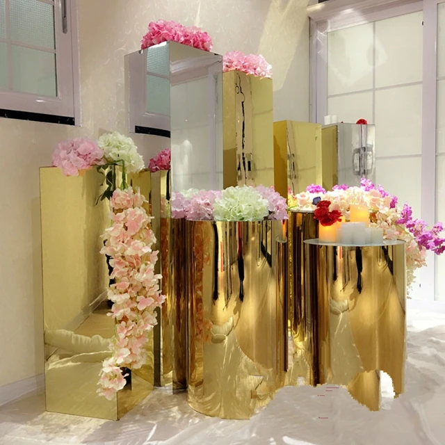 

Mirror columns Dessert table Round Pedestal white Cake Rylinder pillar wedding plinth for marriage party wedding decoration 289