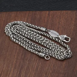 BOCAI 3MM Perhiasan Perak Murni 100% S925 Trendi Baru Kalung Buddha Enam Karakter Mantra Vajra Tali Rami Pria dan Wanita 12 kalung vajra penjualan terbaik - №